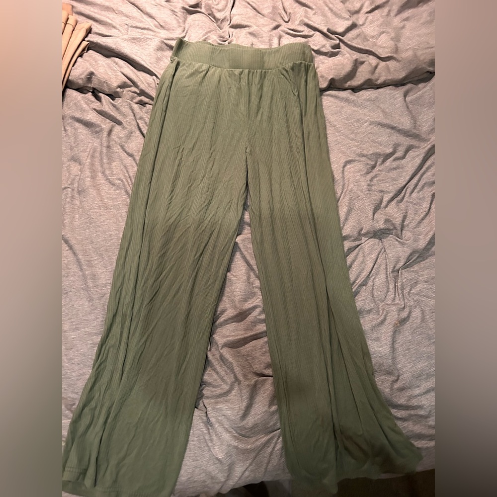 Green comfy flare pants